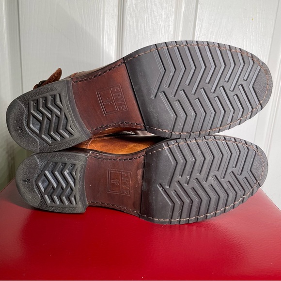 { Frye Moto Boot} Veronica Brown Leather Boots 10 - Picture 13 of 16